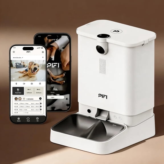 PiFi Automatic Cat Feeder with Camera, 6L Dual Hopper Cat Food Dispenser, Smart Automatic Dog Feeder, 5G 2.4G WiFi App Control, 1080P Dual HD Video, Night Vision, 2-Way Audio, Multi Cat Feeder