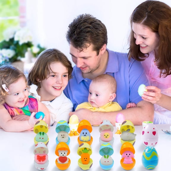 PiGOGI 12 Pack Easter Egg Filled Assorted Slow Rising Squeeze Balls, Sensory Stress Relief Gadget for Adults, Novelty Decompression Pinch Eggs, Anxiety Release Set