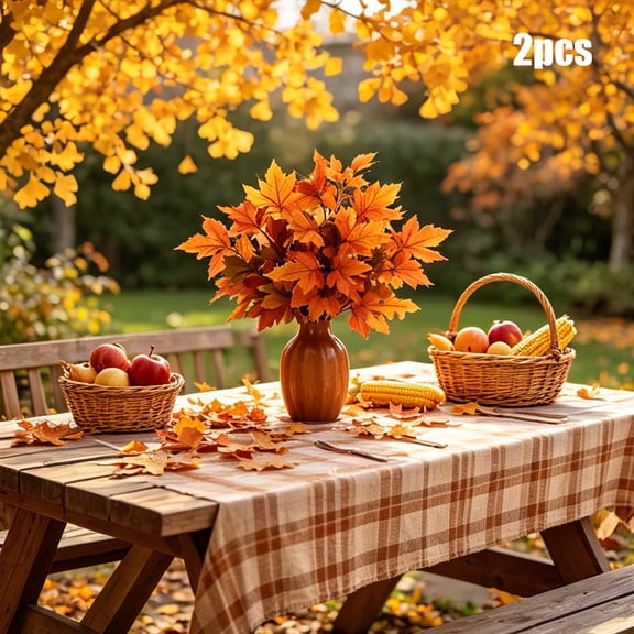 PiGOGI 2-Piece Orange Yellow Red Maple Leaf Spray 33cm for Fall Vase Arrangement Thanksgiving Party Table Decor