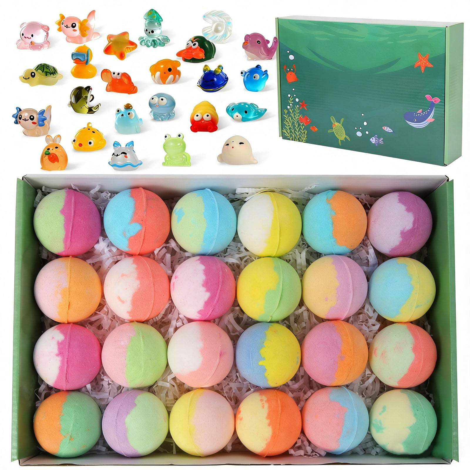 PiGOGI 24 Packs of Children's Bath Bombs Natural Organics Bath Bombs In Bath toys for and Boys Birthday Presents for Children