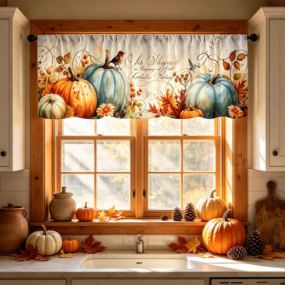 PiGOGI 2D Print Halloween Kitchen Valance Washable Waterproof Light Filtering for Kitchen Dining Home