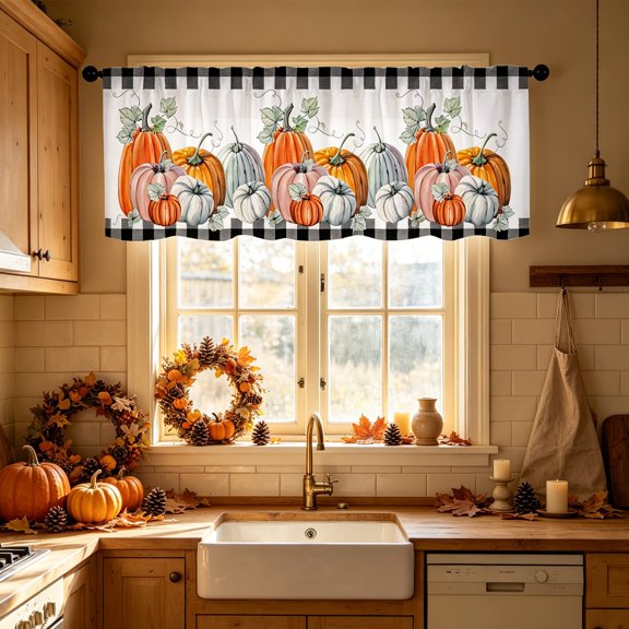 PiGOGI 2D Print Halloween Kitchen Valance Washable Waterproof Light Filtering for Kitchen Dining Home