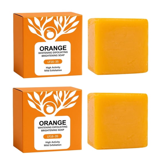 PiGOGI 2PCS Orange Exfoliating Brightening Soap Moisturizing Smoothing Tighten Pores White Brightening Exfoliating Peeling Soap 100g