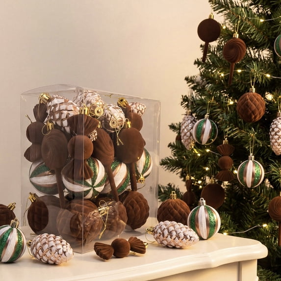 PiGOGI 30PCS Flocked Christmas Balls Set Multiple Styles Tree Decorations for Holiday Party Home Decor