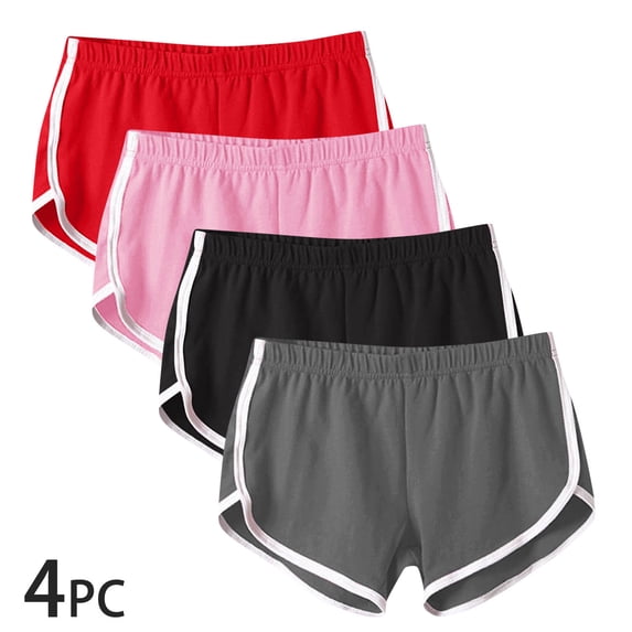 PiGOGI 4PC Athletic Shorts Set for Women, Quick Dry Plus Size Shorts, Dolphin Hem Beach Vacation Essentials Workout Shorts Multicolor S