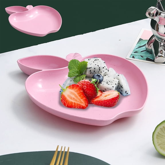PiGOGI Apple Shape Wheat Straw Plates for Fruit Snacks Dumplings with Vinegar Dish Set