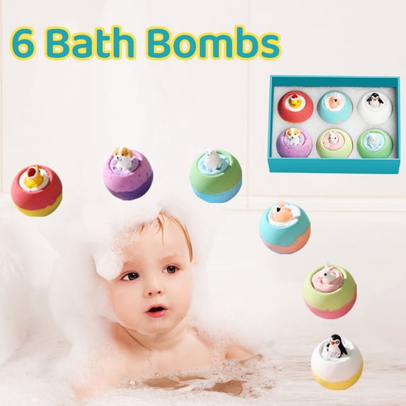 PiGOGI Bath Bombs with Surprise Inside Animals toy Bath Bombs Set 6-Pack Kids Bath Gift Box