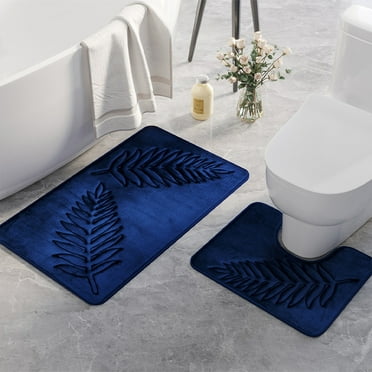 PiGOGI Bath Mats for Bathroom, 2-Pack Water-Absorbent Non-Slip Modern Floor Rugs with Rubber Back, Ultra Soft Polyester Bathroom Mats for Toilet Bedroom Kitchen Door Entrance, Navy 40x50cm+50x80cm