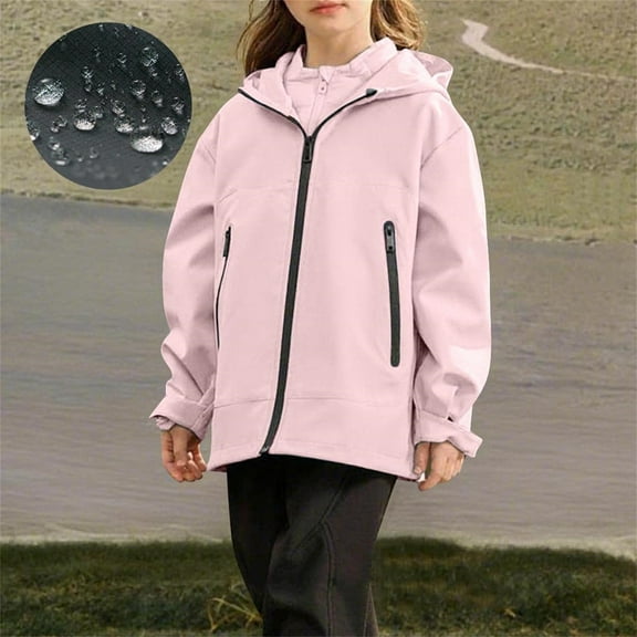 PiGOGI Children's Outdoor Jacket with Hood Long Sleeve Zipper Coat for Boys Girls Casual Winter Wear Pink 14 Years