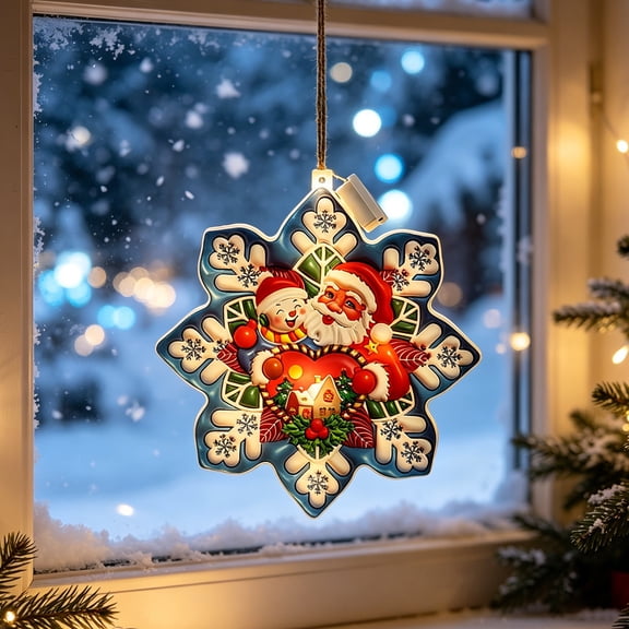 PiGOGI Christmas LED Light Up Santa Claus Hanging Ornament Glowing Tree Decor for Window Display Holiday Scene Arrangement