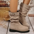 thumbnail image 1 of PiGOGI Chunky Heel Boots for Women Stacked Mid-Calf Boots Adjustable Buckle Strap Faux Suede Winter Casual Shoes Comfortable Block Heel Khaki 43, 1 of 6