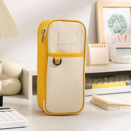 PiGOGI College Dorm Essentials Compact Canvas Pencil Pouch for Middle S-chool Accessories, Slim Stationery Storage Bag for S-chool Backpacks