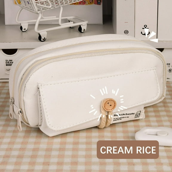 PiGOGI College Dorm Essentials Large Capacity Canvas Pencil Case for Middle S-chool Button Closure Stationery Bag Durable S-chool Supplies Organizer