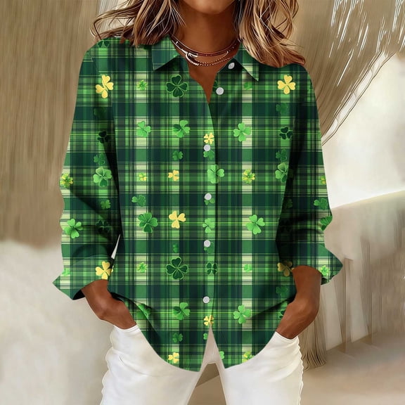 PiGOGI Fashion Women Solid Causal Button Blouse Long Sleeve T-Shirt Summer Spring Top St Patricks Day Casual Green S