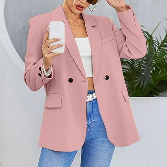 PiGOGI Fashion Women's Casual Long Sleeve Turndown Collar Blazer Jacket for Work office Outfits Pink S