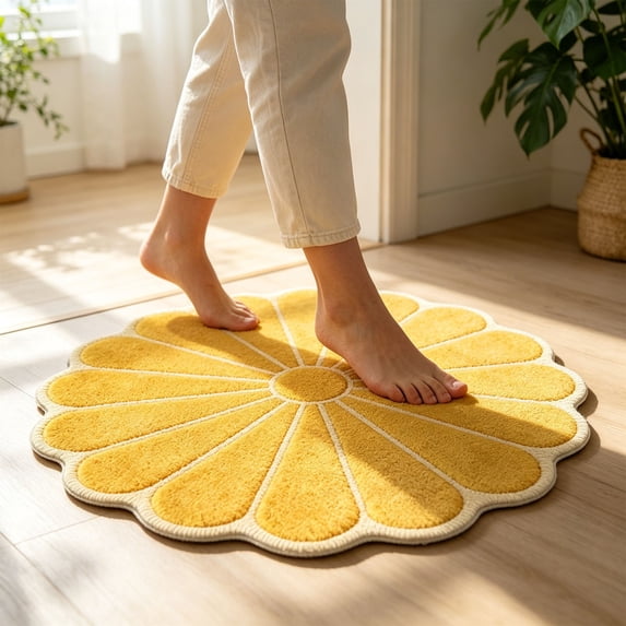 PiGOGI Flower Pattern Bathroom Floor Mat, Flower Shape, Soft Absorbent Antiskid Bath Rug, 60x60cm