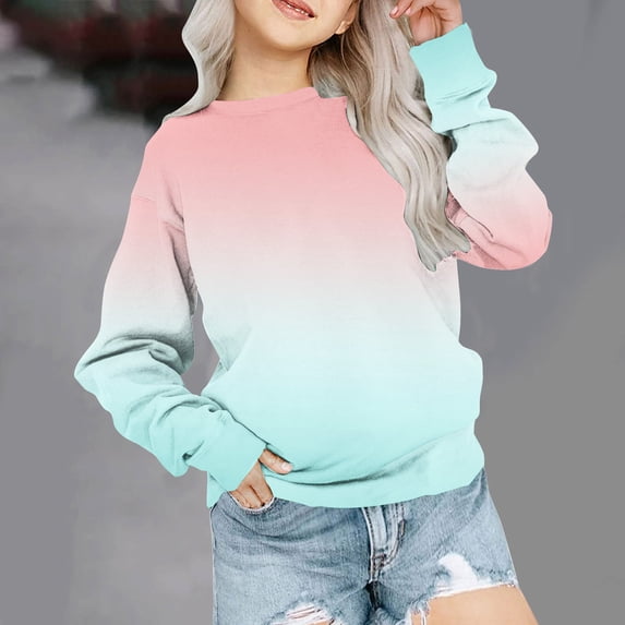 PiGOGI Girls Crewneck Oversized Sweatshirt Kids Fashion Long Sleeve Pullover Tops 1-12 Years Sky Blue