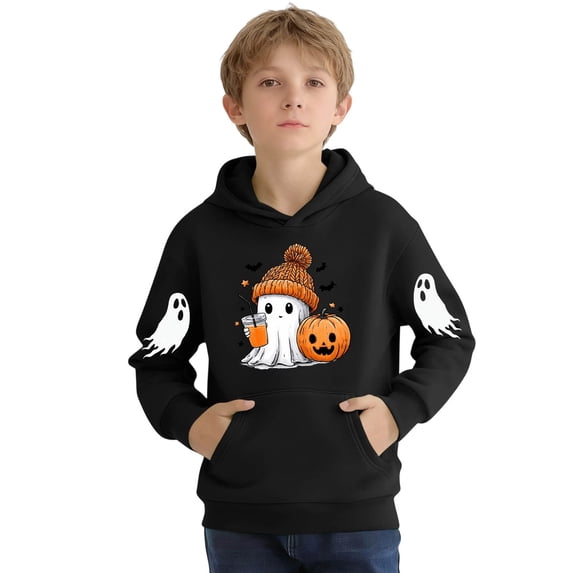 PiGOGI Girls Fashion Print Hooded Sweatshirt Long Sleeve Pullover Hooded Top Cute Casual Hoodie for Women Girls Black 7 Years