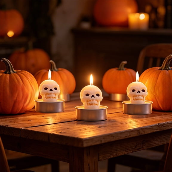 PiGOGI Halloween Candles Set of 3 Paraffin Wax Tea Lights Spooky Photo Props for Party Home Decor