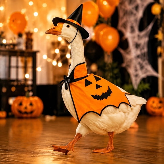 PiGOGI Halloween Porch Goose Costume Set Pumpkin Cape Witch Hat Kit for Lawn Goose Statue Outdoor Yard Decor (Goose Not Included)