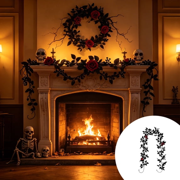PiGOGI Halloween Wedding Decorations Black Rose Vines Artificial Leaf Garland for Indoor Outdoor Arch Floral Arrangement