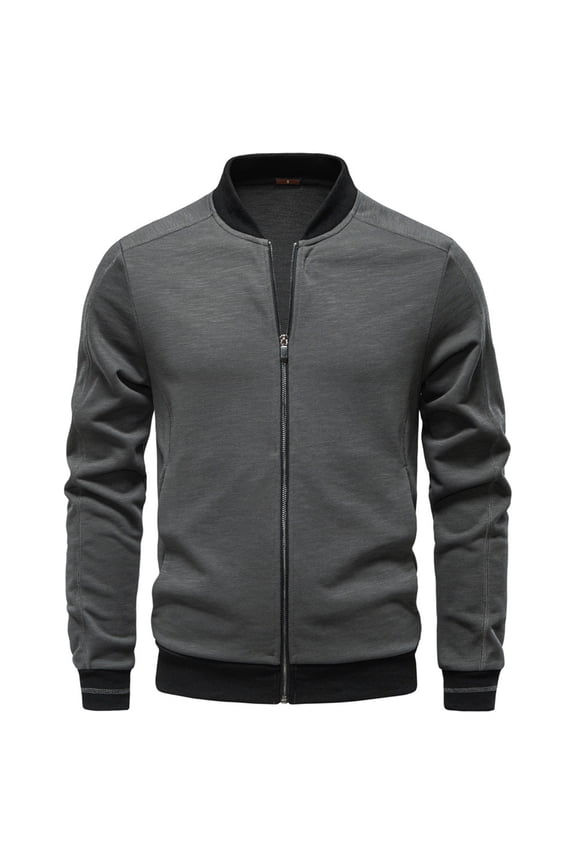 Jackets for men Lightweight Stand Collar Long Sleeve Bomber Jacket Dressy Casual Zip Up office Work Coat with Pockets Dark Gray S