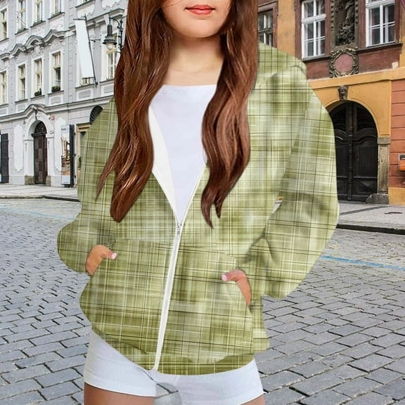 PiGOGI Kids Fashion Hooded Coat Boys Girls Cute Print Long Sleeve Pocket Zipper Jacket Casual Outerwear Green 5 Years