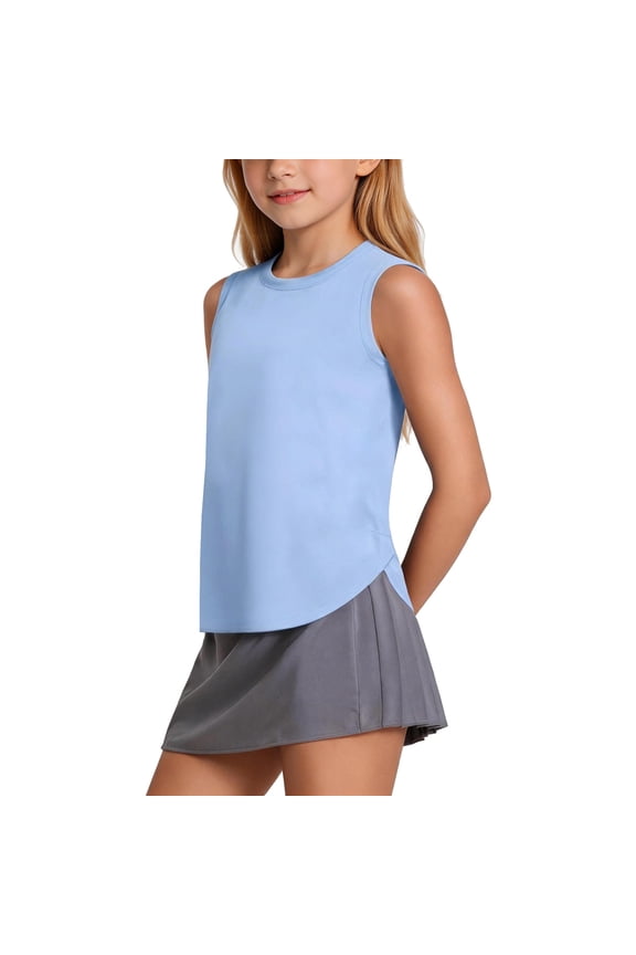Kids Girls Sleeveless Singlet Top Solid Color Soft Crewneck Casual Summer Tank Top Blue 12-13Years