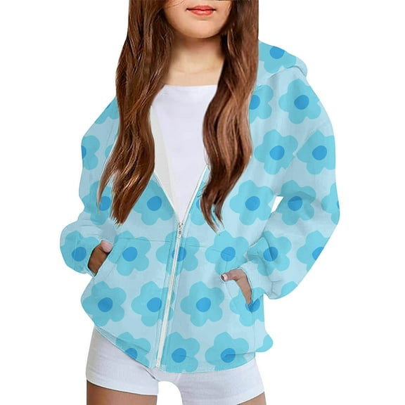 PiGOGI Kids Hooded Jacket with Zipper Long Sleeve Fleece Coat for Boys Girls Casual Outdoor Winter Wear Light Blue 11 Years