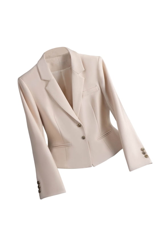 Ladies Fashion Lapel Button Down Blazer Jacket for Work office Professional Business Attire Beige L