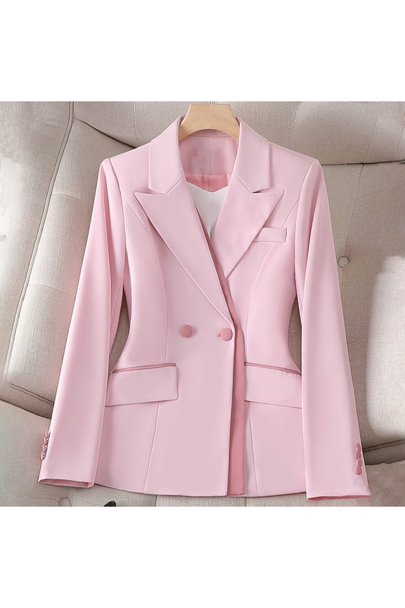 Ladies Long Sleeve Lapel Button Down Blazer Jacket for Work office Professional Attire Pink S