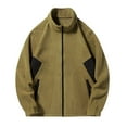 thumbnail image 1 of PiGOGI Men Casual Fashion Solid-Color Fleece Pocket Zipper Long Sleeve Stand-up Collar Jacket Gold M, 1 of 5