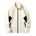 thumbnail image 1 of PiGOGI Men Casual Fashion Solid-Color Fleece Pocket Zipper Long Sleeve Stand-up Collar Jacket White XL, 1 of 5
