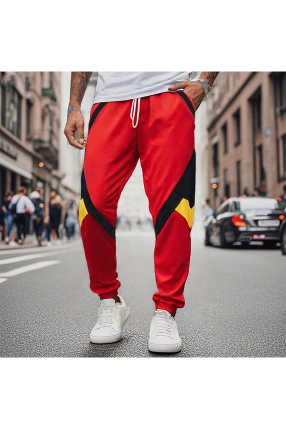 Men's Ankle Binding Jogger Pants with Elastic Waist Sporty Lounge Sweatpants Nylon Spandex for Running Gym Workout Red 3XL