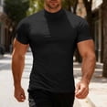 thumbnail image 1 of PiGOGI Men's Base Layer T-Shirt Short Sleeve High Collar Casual Beach Summer Top Black M, 1 of 5