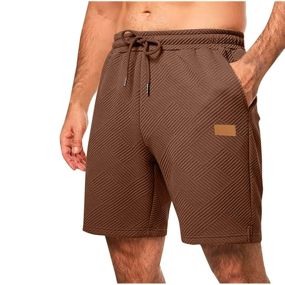 PiGOGI Men's Beach Shorts with Pockets, Casual Drawstring Waist Breathable Summer Short Pants for Swimming & Vacation Brown L