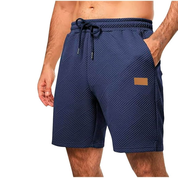 PiGOGI Men's Beach Shorts with Pockets, Casual Drawstring Waist Breathable Summer Short Pants for Swimming & Vacation Navy M