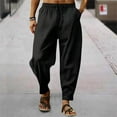 thumbnail image 1 of PiGOGI Men's Breathable Linen Joggers Pants Drawstring Waist Thin Lightweight Casual Summer Lounge Pants Black L, 1 of 3