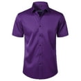 thumbnail image 1 of PiGOGI Men's Business Casual Short Sleeve Shirt Button Down Collar Beach Summer Top Purple L, 1 of 4