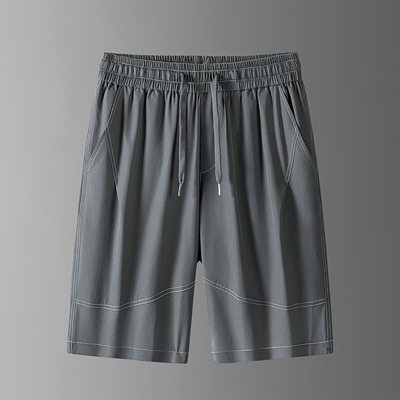 PiGOGI Men's Casual Daily Shorts, Outdoor Beach Lightweight Breathable Polyester Spandex Pants for Summer Dark Gray L