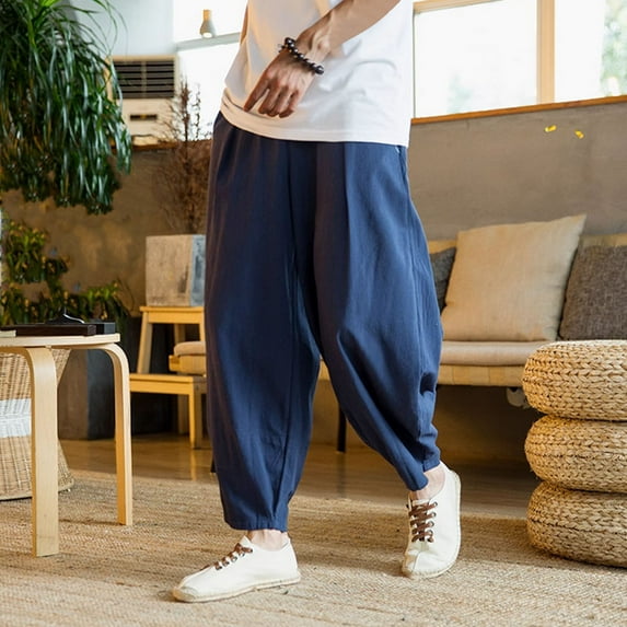 PiGOGI Men's Casual Holiday Jogger Pants - Pocket Drawstring Elastic Waist Comfortable Pants for Outdoor & Leisure Activities Navy XXXL