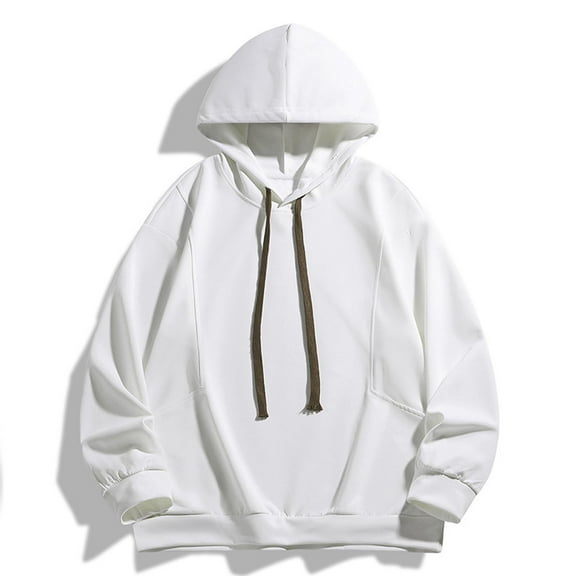 PiGOGI Men's Casual Hooded Sweatshirt with Pocket Loose Fit Pullover Blouse Comfortable Long Sleeve Hoodie White XL