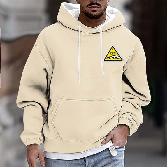 PiGOGI Men's Casual Printed Hooded Sweatshirt Long Sleeve Pullover with Drawstring Fashion Hoodie for Winter Beige M