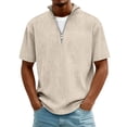 thumbnail image 1 of PiGOGI Men's Casual Quarter Zip Top Short Sleeve Lapel Pocket Beach Summer Shirt Khaki L, 1 of 4