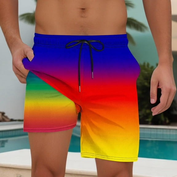 PiGOGI Men's Casual Shorts with Pockets, Elastic Waist Beach Pants Summer Fashion Print Shorts, Lightweight Comfortable Outdoor Shorts Orange XL