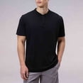 thumbnail image 1 of PiGOGI Men's Casual Snap Button T-Shirt Short Sleeve Round Neck Outdoor Beach Summer Top Black XL, 1 of 5