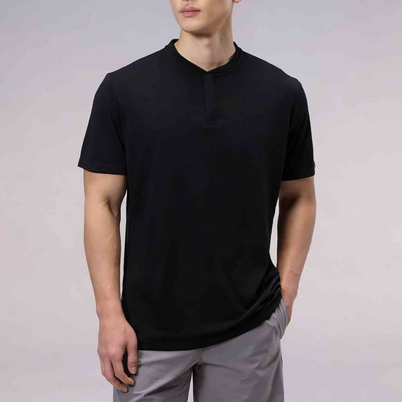 PiGOGI Men's Casual Snap Button T-Shirt Short Sleeve Round Neck Outdoor Beach Summer Top Black XL