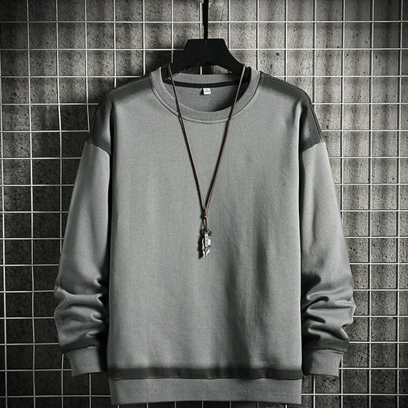 PiGOGI Men's Color Block Hoodie Long Sleeve Pullover Casual Comfortable Round Neck Top Gray XL