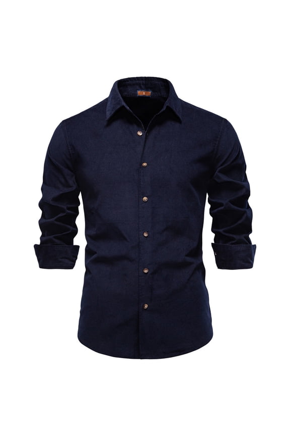 Men's Corduroy Shacket for Men, Long Sleeve Solid Color Button down Overshirt Jacket, Casual Fall Lapel Stretch Shirt Navy L