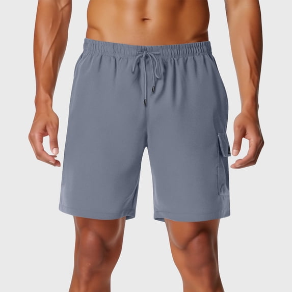 PiGOGI Men's Fashion Casual Shorts with Elastic Waist, Solid Color Lightweight Polyester Pants for Summer Outdoor Lounge Gray XL